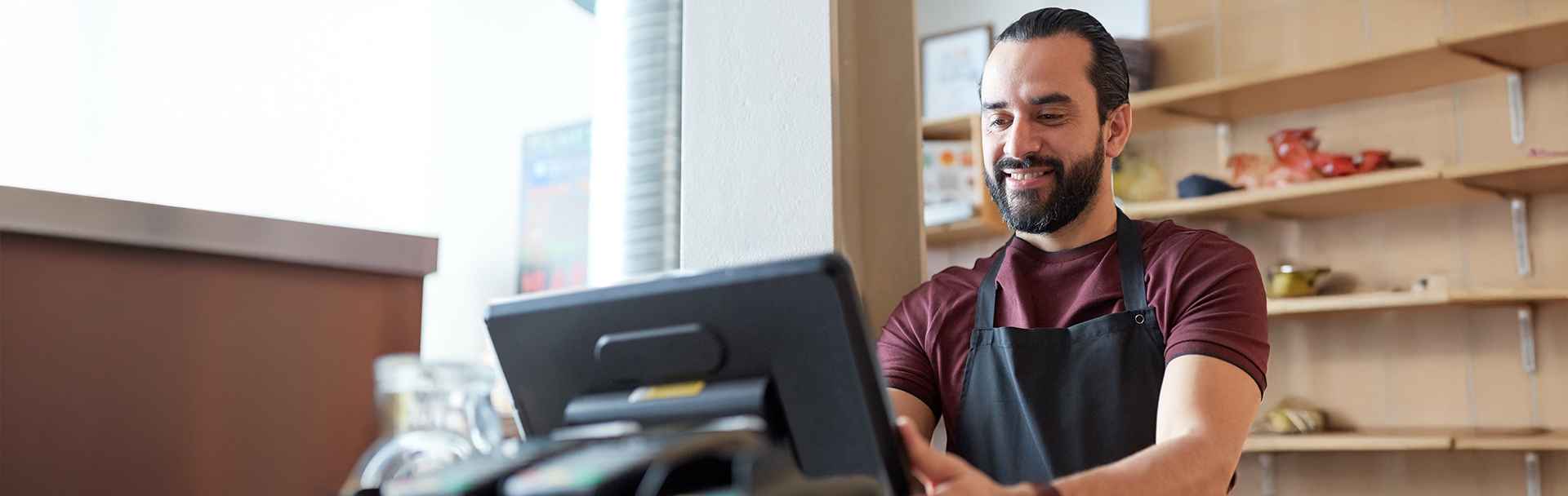 Small business owner working at a computer