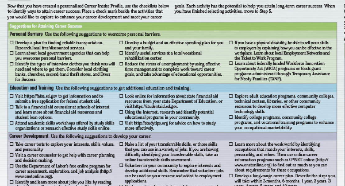 Step four of the Career Intake & Counseling Scale